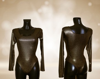Women's Metallic Gold Leotard Bodysuit