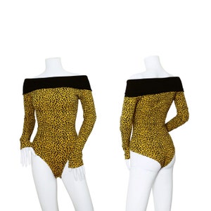 Women&#39;s Leopard Print Contrast Off The Shoulder Bodysuit