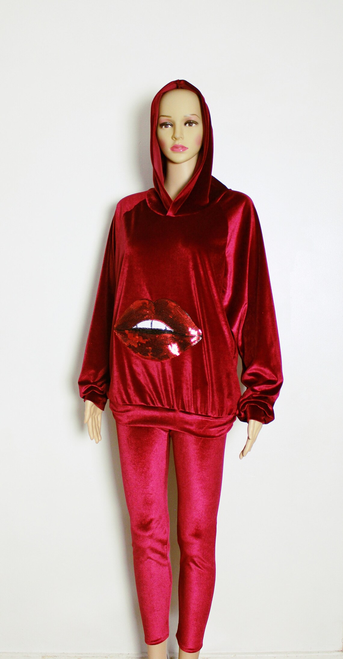 Women's Burgundy Velvet Tracksuit Etsy