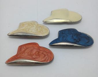 Vintage Cowboy Hat Button Covers Multicolor Enameled Lot of 4