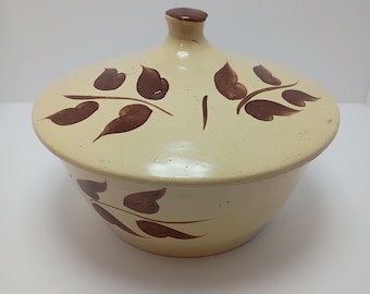 Vintage Watt Pottery USA #110 Brown Leaf Utilitarian Bean Pot Ovenware
