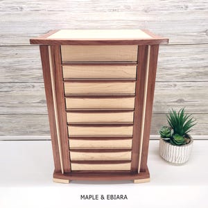Retro Style Solid Wood Jewelry Box, 8-Drawer, Necklace Doors