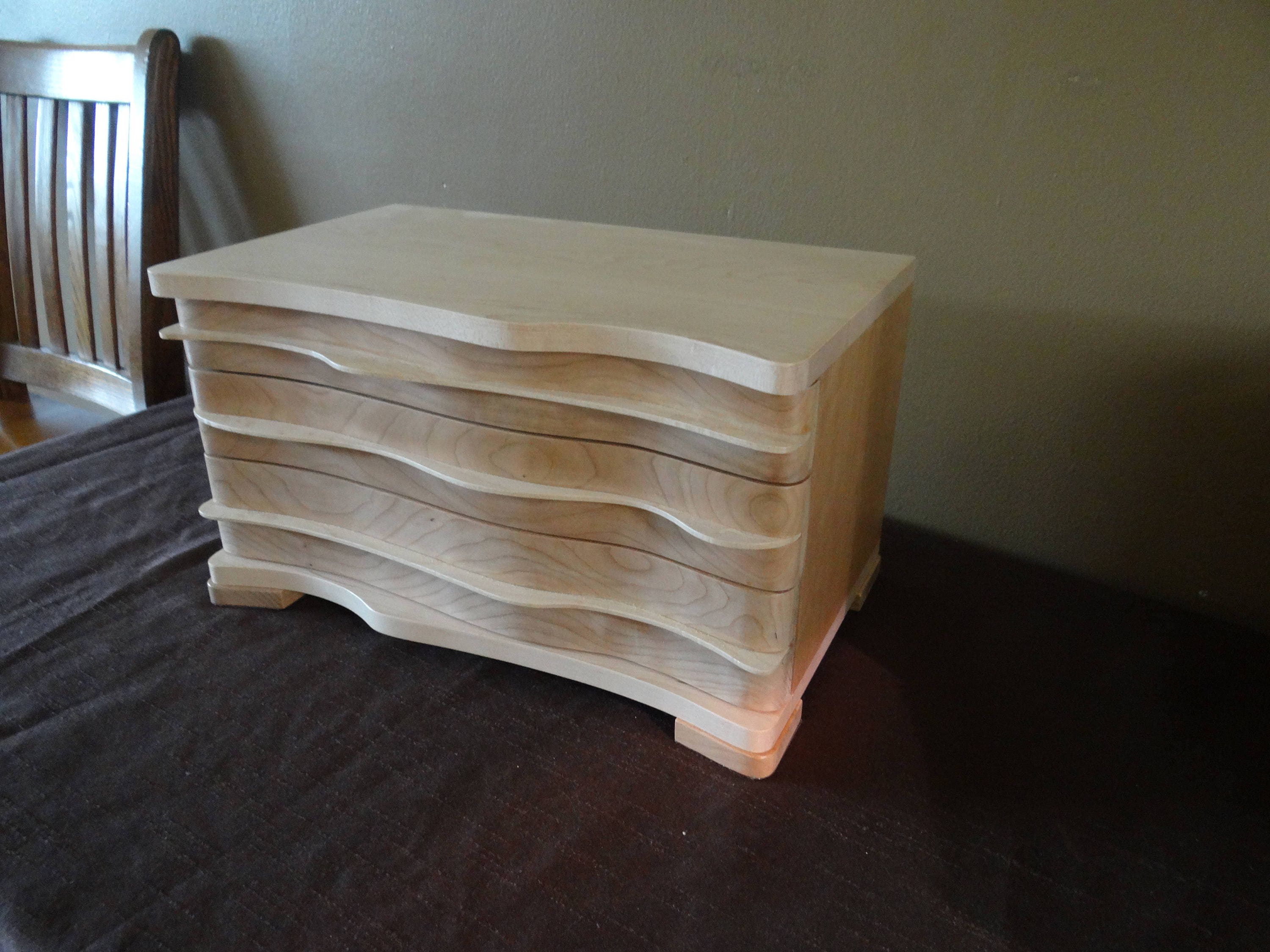 Wood Jewelry Box with Serpentine Curved Front 3 Large Drawer Etsy