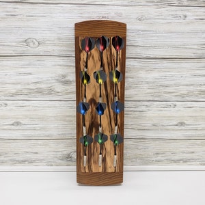 Wall Mount Darts Holder for 12 darts, Darts Rack for Games Room, Gift for Men, Rec Room Decor, 12 Dart Wall Storage Caddy Zebra and Dark Wood