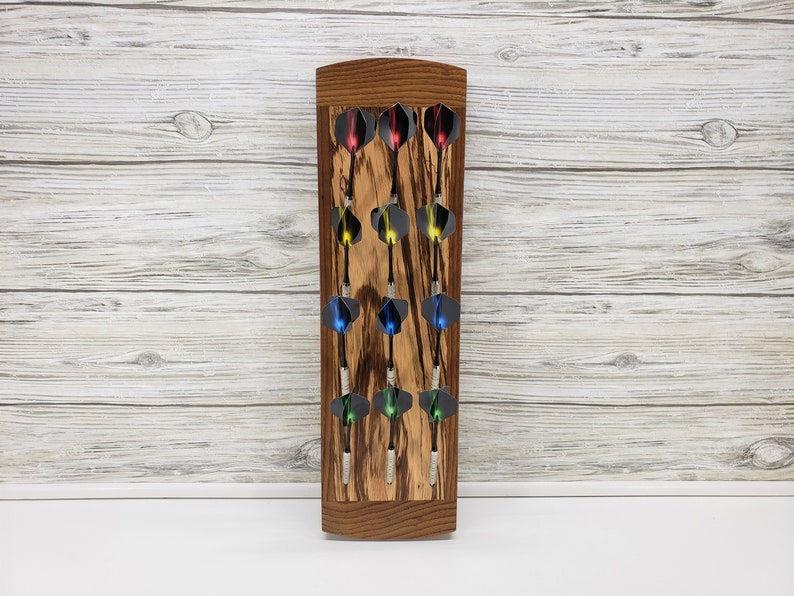 Wall Mount Darts Holder for 12 darts, Darts Rack for Games Room, Gift for Men, Rec Room Decor, 12 Dart Wall Storage Caddy Zebra and Dark Wood