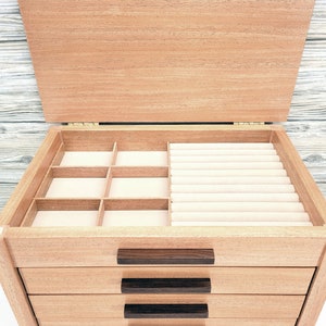 Craftsman Style Jewelry Box, 3-drawer With Lift Lid, Large Jewelry Box ...