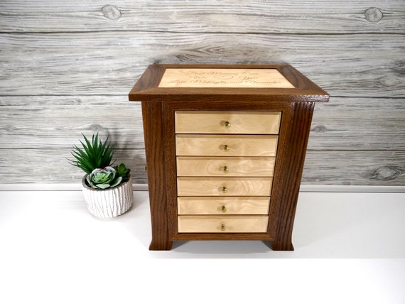 6-drawer Jewelry Box With Arched Legs, Necklace Holder With 6 Drawers.  Women's Jewelry Box With Necklace Hangars. Solid Wood Jewelry Box -   Norway