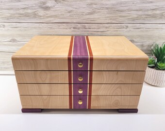 Art Deco Style Jewelry Box, 3-Drawer Jewelry Box with Dividers, Lift Lid Jewelry box