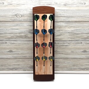 Wall Mount Darts Holder for 12 darts, Darts Rack for Games Room, Gift for Men, Rec Room Decor, 12 Dart Wall Storage Caddy Maple with Dark Wood