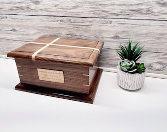 Wood Cross Inlay Cremation Urn, Companion Urn