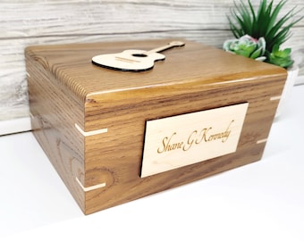 Simple cremation urn with personalized wood applique on the top, Urn for Human Cremation Ashes for Funeral, Memorial or Celebration of Life