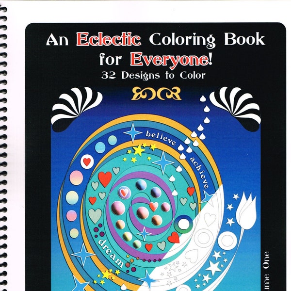 Spiral Bound Eclectic Coloring Book for Everyone, Adults and Kids! - 32 Unique Designs to Color