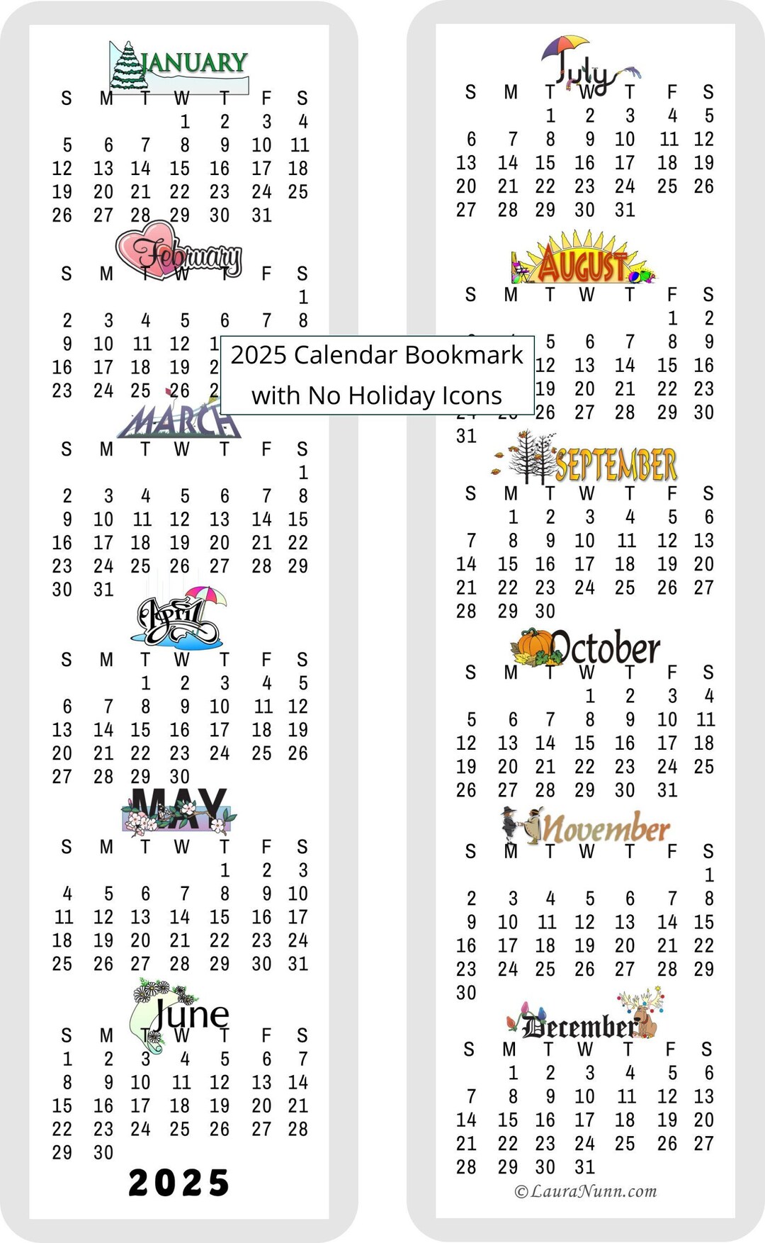 2025 Calendar Bookmark Laminated to Last All Year Without Holiday Icons - Etsy 2025-calendar-bookmark-laminated-to-last-all-year-without-holiday-icons-etsy
