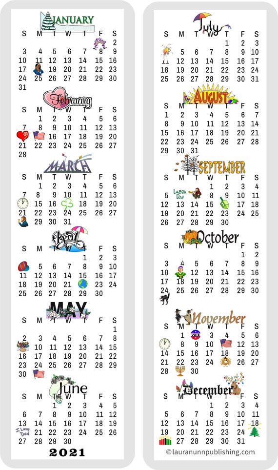 Bookmark Calendar 2021