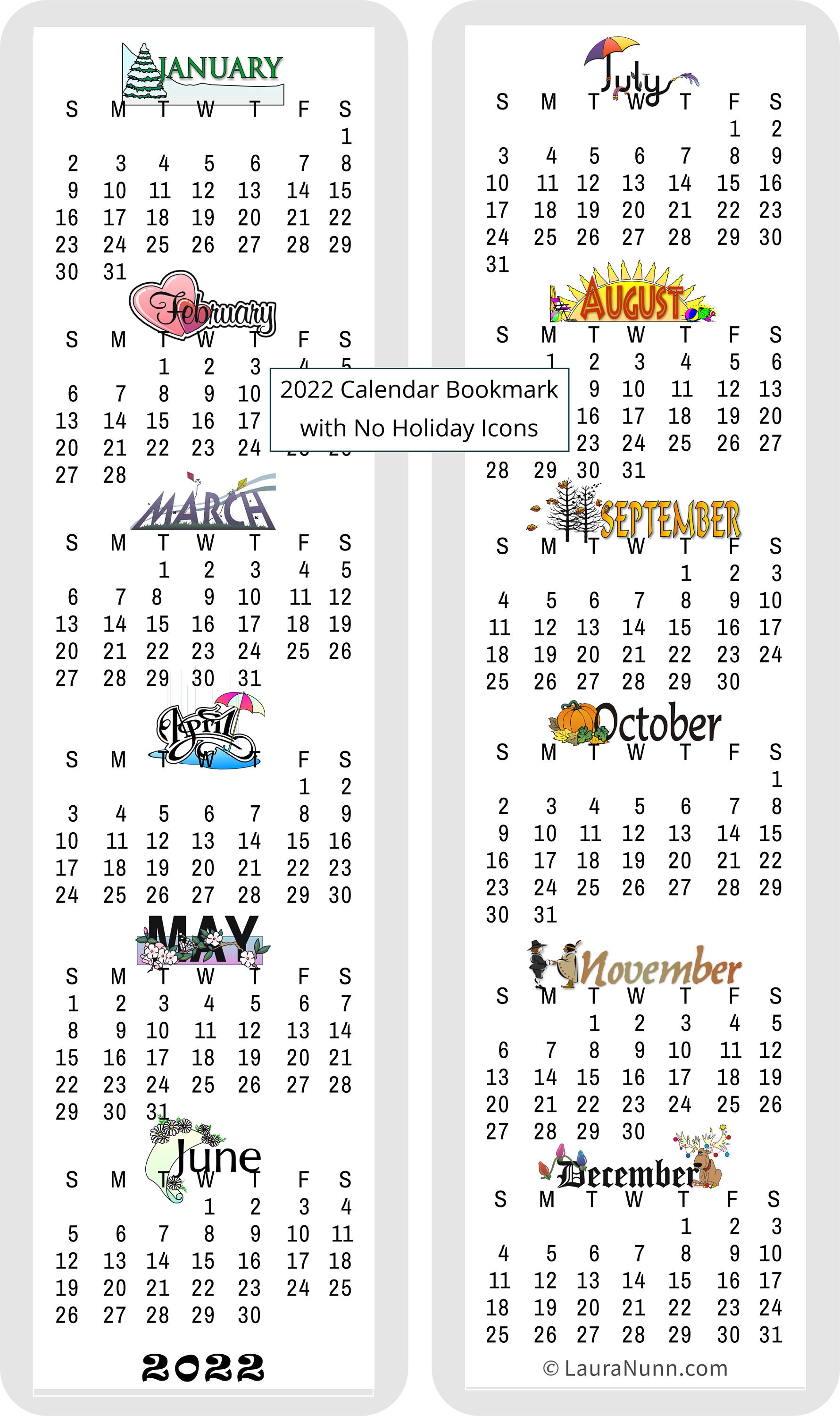 2022 Calendar Bookmark Laminated To Last All Year Without | Etsy Canada