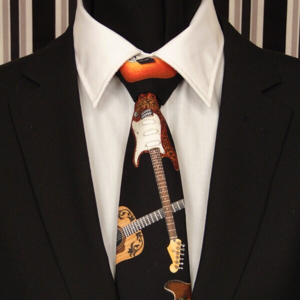 Guitar Necktie, Guitar Tie, Mens Necktie, Mens Tie, Music Necktie, Music Tie, Black, Wedding, Father, Dad, Gift, Fathers Day, Christmas, Tie