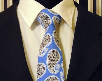 Blue Paisley Necktie, Blue Paisley Tie, Mens Necktie, Mens Tie, Black Necktie, Black Paisley Tie, Cotton Necktie, Cotton Tie, Gift, Father