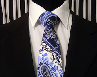 Paisley Necktie, Paisley Tie, Mens Necktie, Mens Tie, Blue Necktie, Blue Tie, Blue Paisley Tie, Navy Necktie, Navy Tie, Stripe Necktie, Dad