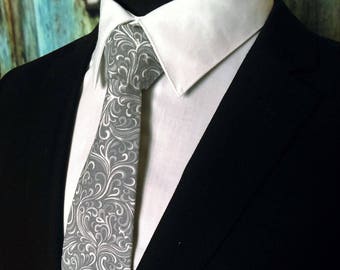 Mens Tie Unique – Gray Necktie / Mens or Boys Grey Neck Tie also Available as a Skinny Tie.