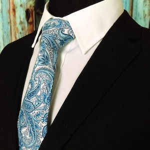 Paisley Tie – Mens Wedding Blue Paisley Necktie, Also Available as a Skinny Tie.