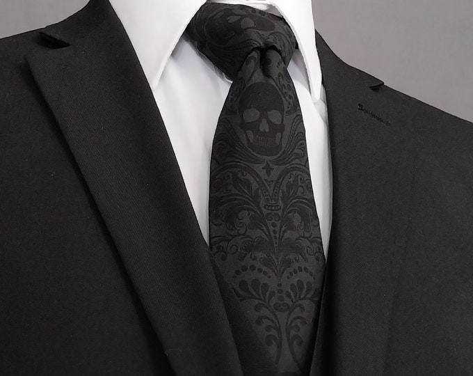 Charcoal and Black Skull Tie