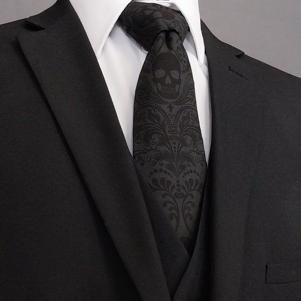 Charcoal and Black Skull Tie