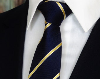 Navy Tie – Mens Blue with Gold Stripe Silk Necktie