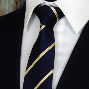 Navy Tie – Mens Blue with Gold Stripe Silk Necktie