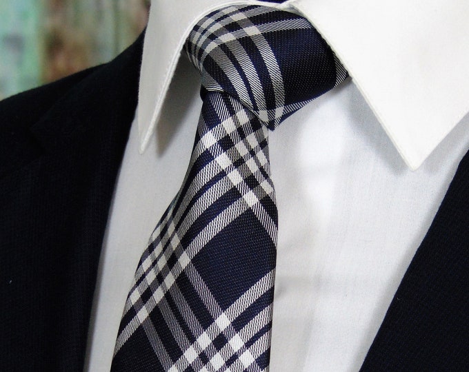 Navy Ties – Mens Midnight Blue Plaid Necktie