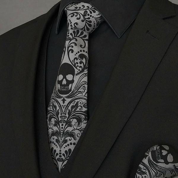 Light Gray Skull Tie – Light Gray Skull Necktie.. Pocket Square not included..