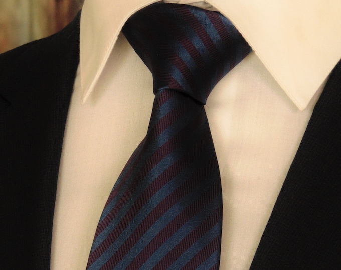 Burgundy and Navy Tie – Mens Burgundy and Navy Stripe Necktie