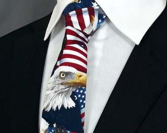 Bald Eagle Necktie, Bald Eagle Tie, Independence Day, 4th of July, American Bald Eagle, Red, White, Blue, Fathers Day, Birthday, Gift, Dad