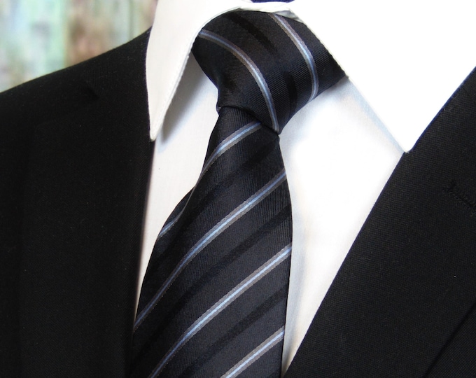 Striped Neckties – Mens Black with Silk Striped Ties