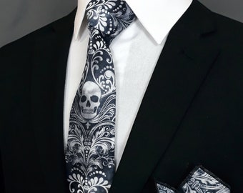 Men Dead Sugar Skull Indian Elephant Floral Printing Casual Tie Necktie