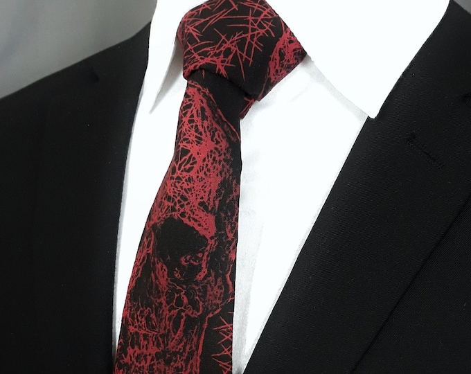 Red and Black Skull Tie – Black with Red skull Gothic Necktie