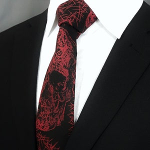 Red and Black Skull Tie – Black with Red skull Gothic Necktie