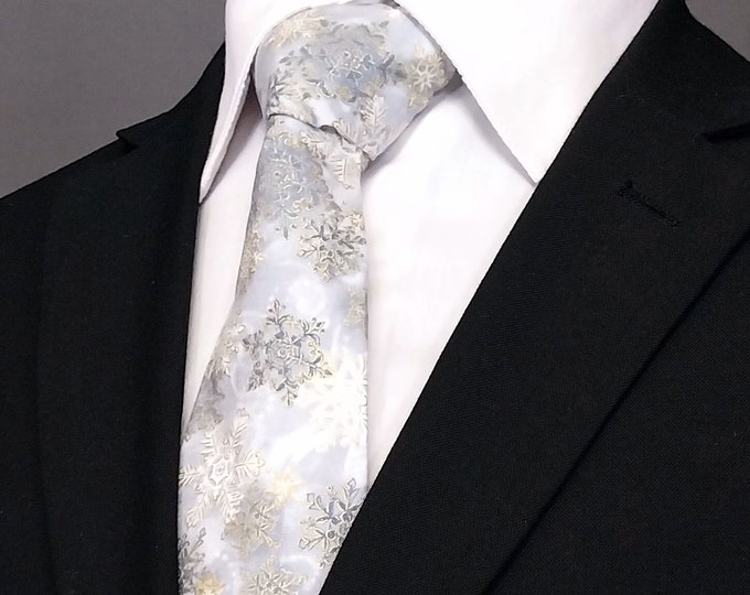 Christmas Snowflake Necktie - Cotton with Metallic Snowflakes Tie