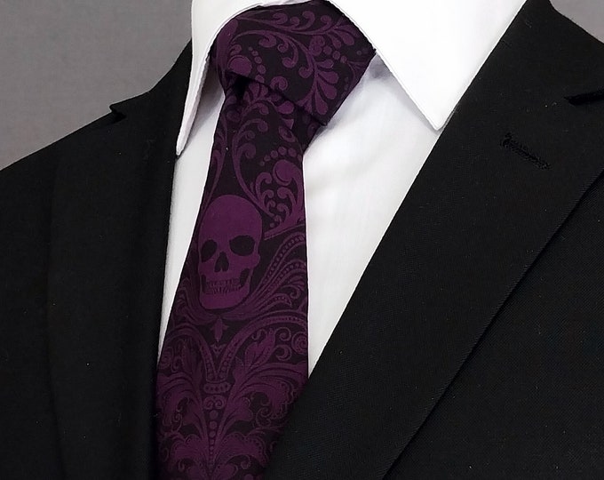 Plum Skull Necktie – Mens Goth Skull Tie
