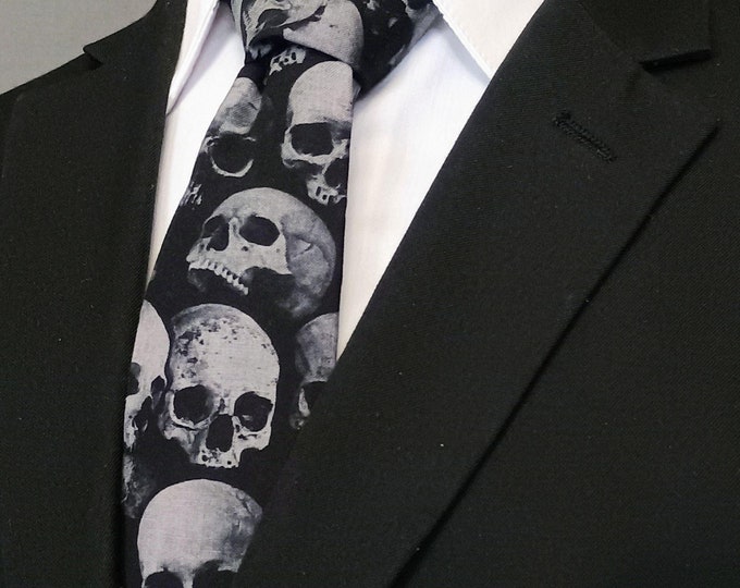 Gray Skull Goth Wedding Necktie