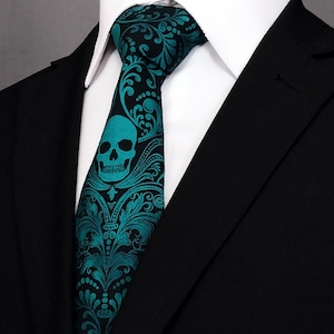 Emerald Green Skull Necktie – Hand-made 100% Cotton tie for Men or Women – Gothic Fashion Accessory