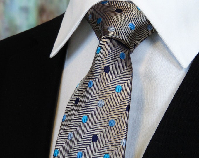 Silver Necktie – Mens Silver Tie with Multy Colored Dots