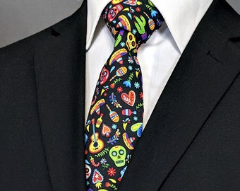 Sugar Skull Tie – Men's Day of the Dead Sugar Skull Necktie.