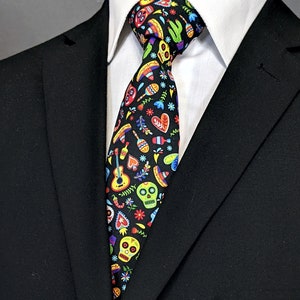 Corbata Calavera de Azúcar – Corbata Calavera de Azúcar del Día de los Muertos de los Hombres.