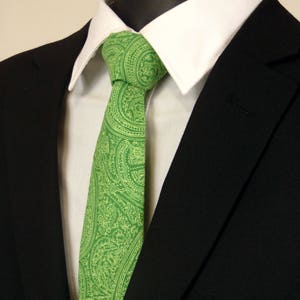 Extra Long Neckties – Mens Green Paisley Necktie, Also available as a skinny tie and a extra long tie.