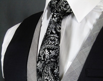 Black Paisley Tie – Stylish Mens tie for White and Black Wedding, Available in Standard or Skinny Tie, Nice Father of the Bride Gift