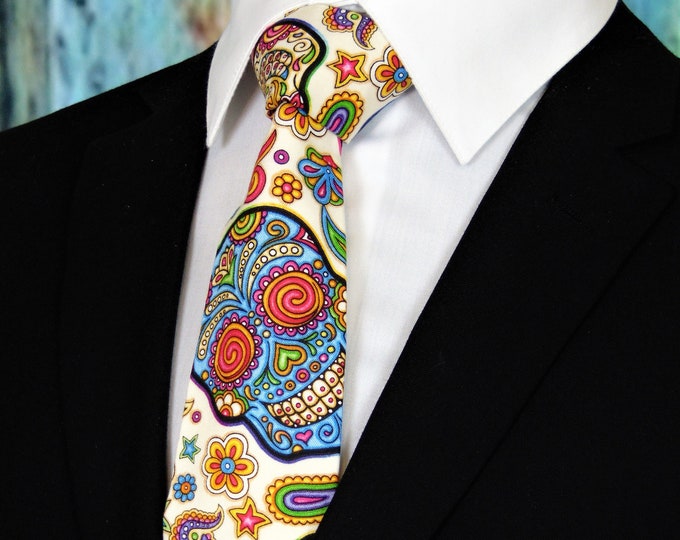 Ties with Skulls – Mens Colorful Candy Skull Necktie,