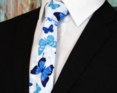 Butterfly Tie – Mens White Butterflies Necktie