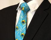 Peacock Wedding – Blue Peacock Tie for Men, Also Available as a Skinny Tie.