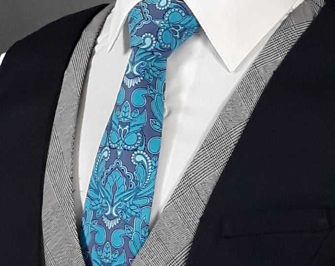 Blue Paisley Tie – Cotton Owl Tie for Men in Blue and Grey Paisley Motif