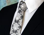 Skull Necktie, Skull Tie, Mens Necktie, Mens Tie, Grey Tie, Gray, Black Tie, White Tie, Halloween Tie, Fathers Day, Birthday, Gift, Wedding